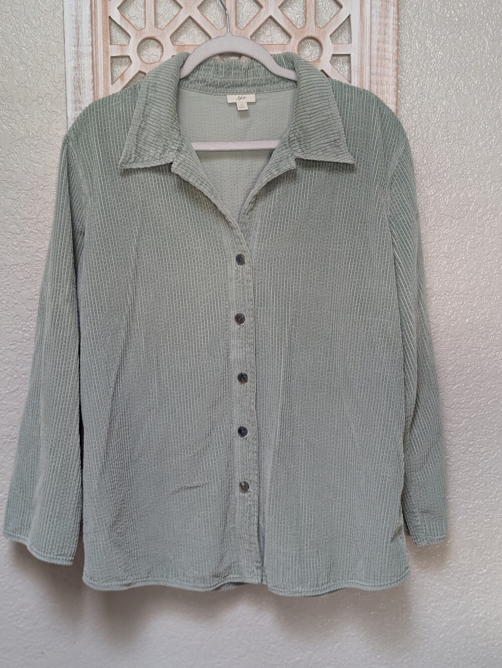 J.Jill 100% Cotton Corduroy Shirt Jacket Womens Large Button Front Shacket Green